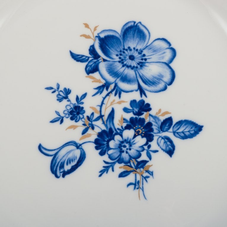 Meissen, Germany. Two plates. Hand-decorated with blue floral motifs, gold rim. - 5