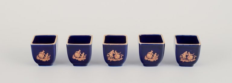 Limoges, France. Five miniature porcelain vases decorated with 22-karat gold leaf and beautiful - 2