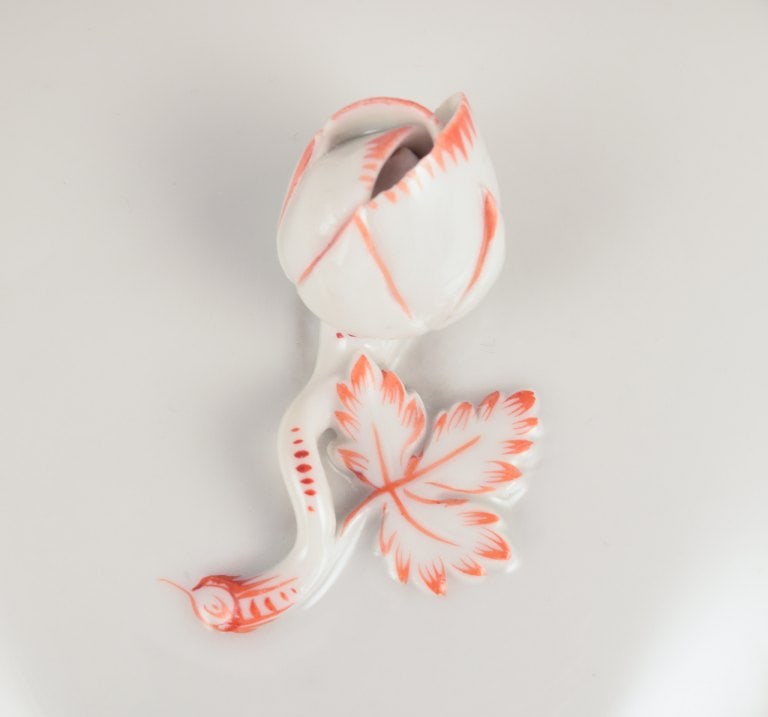 Meissen, Germany. A sugar bowl and a salt cellar. Decorated with coral red and gold-colored trim. - 7