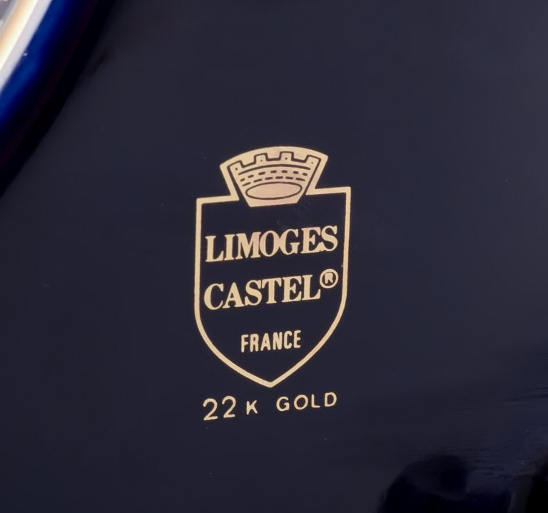 Limoges, France. Four porcelain musical instruments decorated with 22-karat gold leaf and beautiful - 5