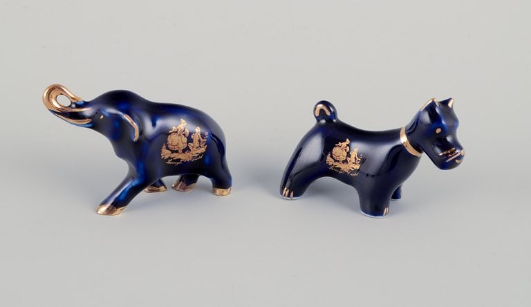 Limoges, France. Seven miniature porcelain animals, decorated with 22-karat gold leaf and a - 3