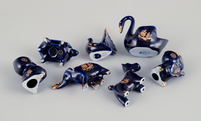 Limoges, France. Seven miniature porcelain animals, decorated with 22-karat gold leaf and a - 6