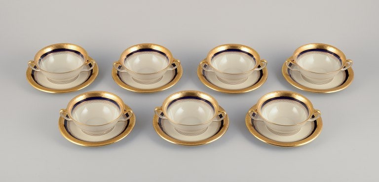 Hutschenreuther, Germany. Seven bouillon cups and saucers from the "Margarete" series.: Title: Hutschenreuther, Germany. Seven bouillon cups and saucers from the "Margarete" series. Description: Hutschenreuther, Germany. Seven bouillon cups and saucers from the "Margarete" series.