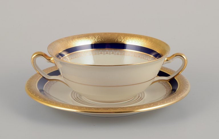 Hutschenreuther, Germany. Seven bouillon cups and saucers from the "Margarete" series. - 2