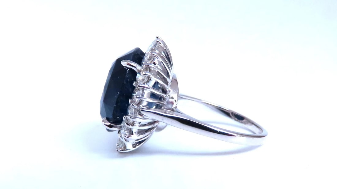 GIA Certified 15.49ct Natural Sapphire Diamonds Cluster Ring 18kt 51141** - 4