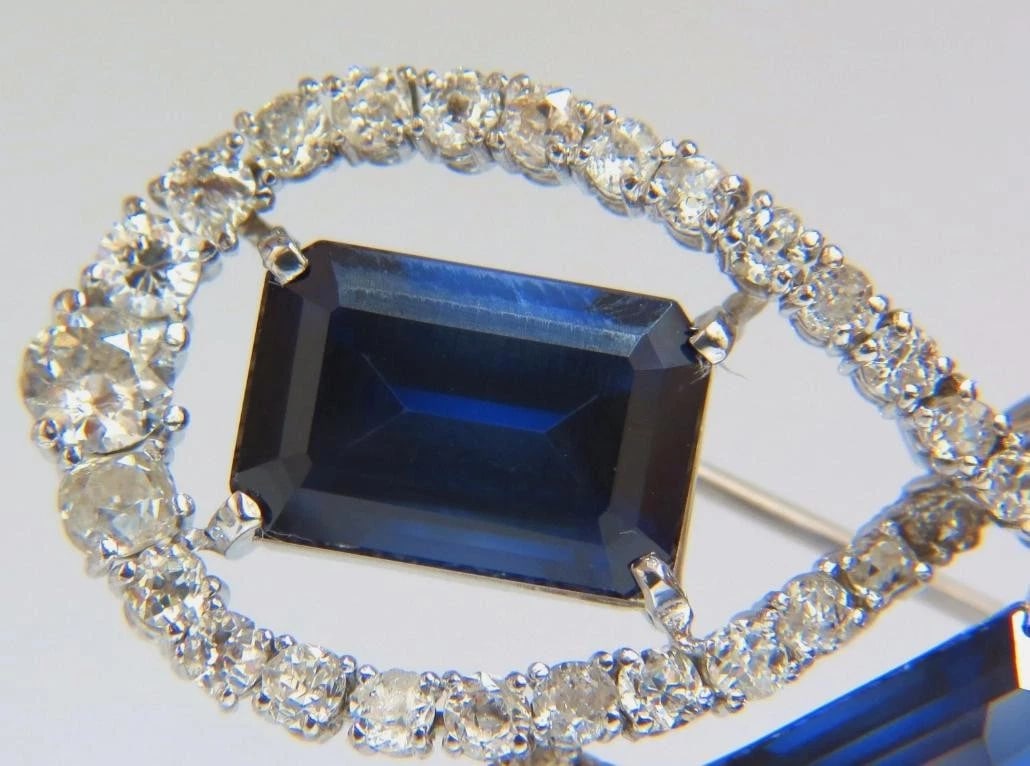 25ct Royal Blue Lab Sapphire & Natural Diamonds Brooch pin Platinum 12237** - 3