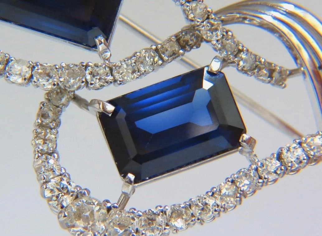 25ct Royal Blue Lab Sapphire & Natural Diamonds Brooch pin Platinum 12237** - 5