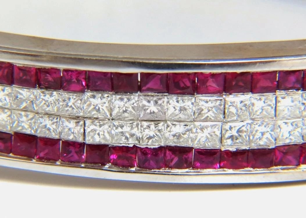 5.30ct natural princess cut ruby diamonds bangle bracelet 18kt gold 12242** - 9