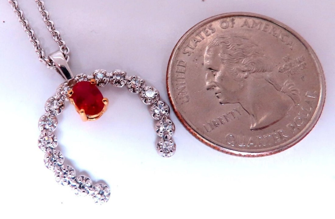 Horseshoe Natural Ruby Diamond Necklace 14kt gold ** - 2