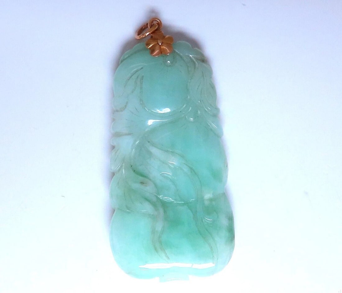 Natural Jade Carved Pendant 14kt symbol** - 3