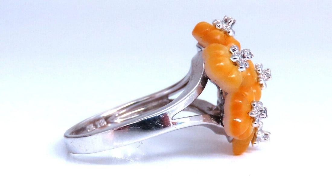 Daisy Cluster Mother of Pearl Ring .10ct Natural Diamonds 18k gold** - 3