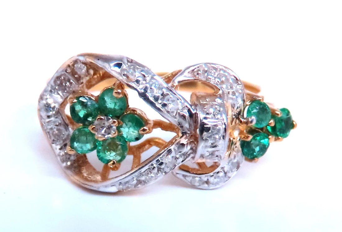 Vintage Revisit Natural Emerald Diamonds Ring Neoclassical 14kt gold 67122** - 2
