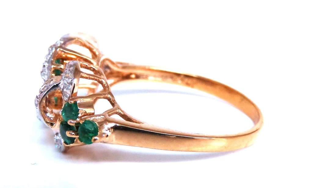 Vintage Revisit Natural Emerald Diamonds Ring Neoclassical 14kt gold 67122** - 3