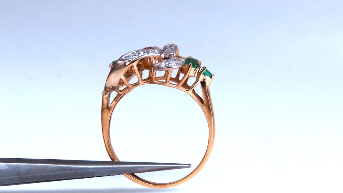 Vintage Revisit Natural Emerald Diamonds Ring Neoclassical 14kt gold 67122** - 5