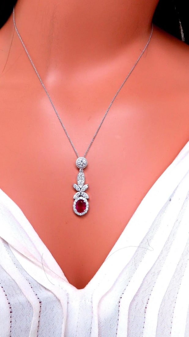 GIA Certified 1.48ct Natural Ruby Diamond Necklace 14kt Gold 47711 ** - 6