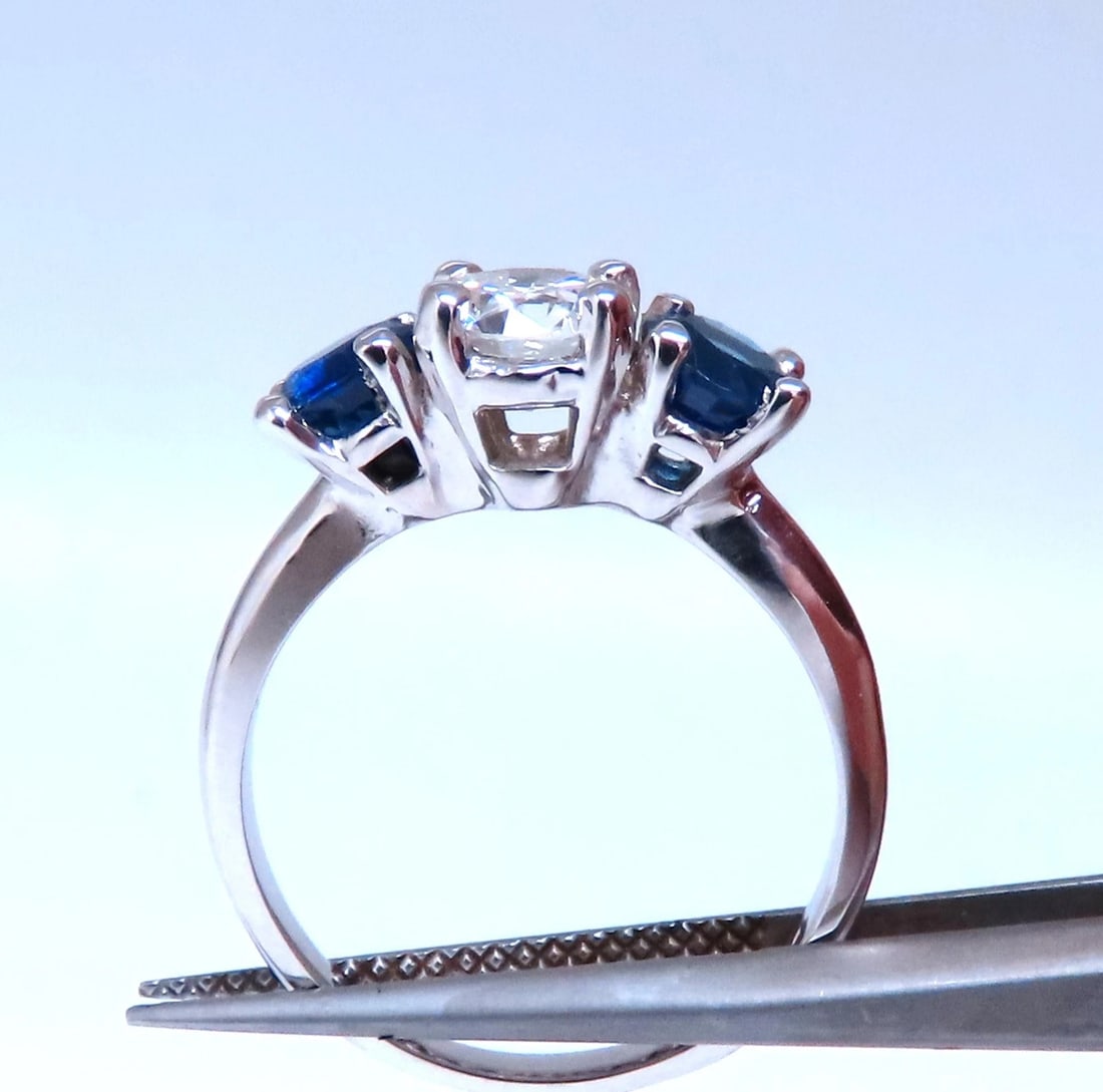 GIA Certified .82ct Natural Diamond Sapphire Three Stone Ring 14kt 54417** - 3