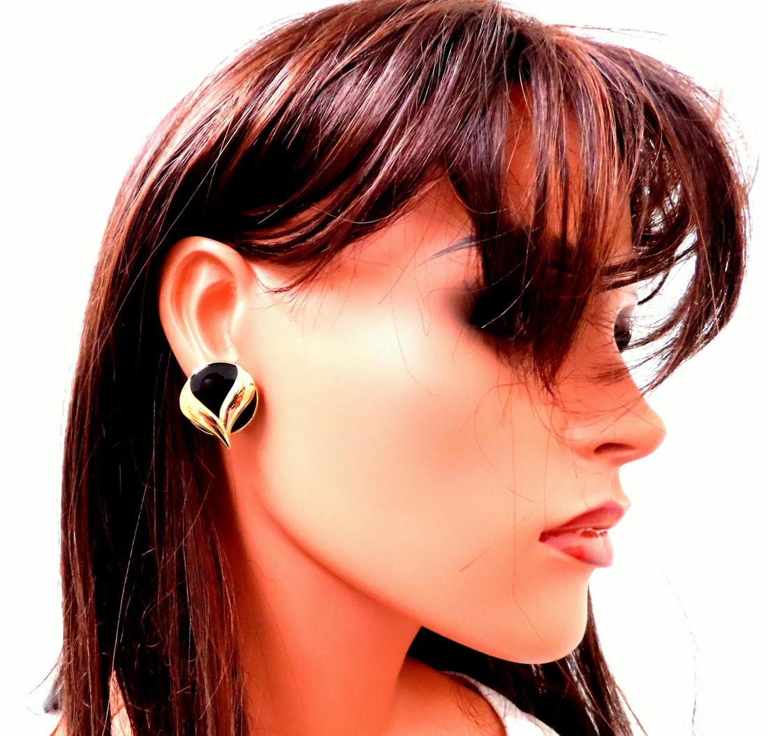 Flaming Black Onyx Retro Mod Earrings 14kt 25475** - 4