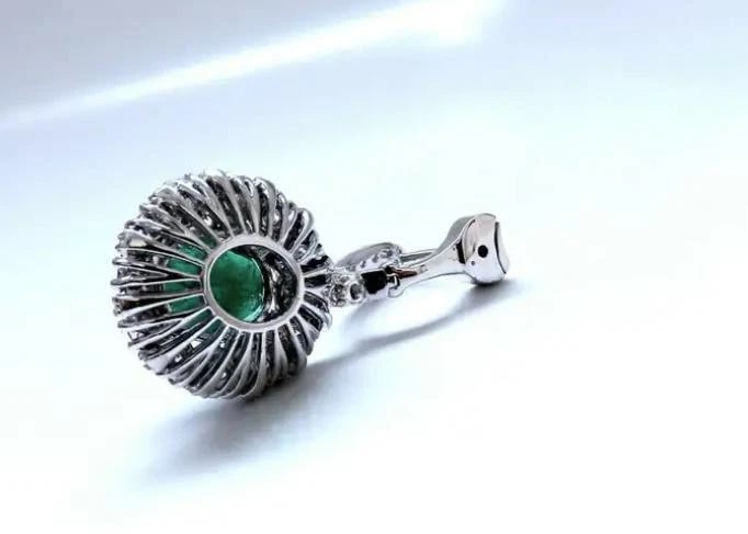 8.35ct Natural Oval Emeralds Diamond Dangle Earrings 18kt Halo Cluster 12643** - 3