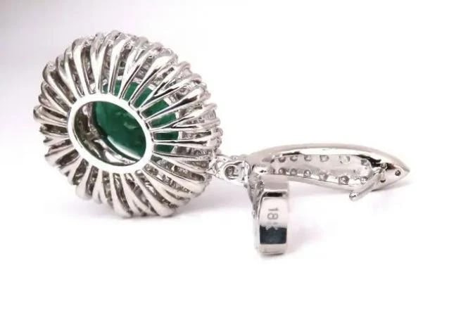 8.35ct Natural Oval Emeralds Diamond Dangle Earrings 18kt Halo Cluster 12643** - 6