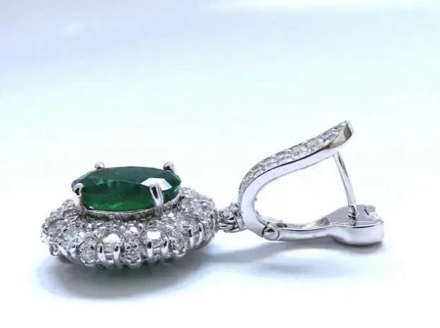 8.35ct Natural Oval Emeralds Diamond Dangle Earrings 18kt Halo Cluster 12643** - 8