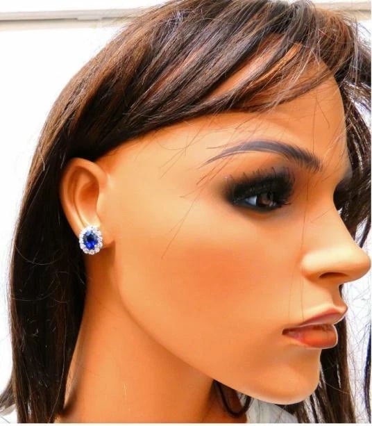 GIA Certified 7.81ct Natural Royal Blue Sapphire Diamond Earrings 14kt 12642** - 4