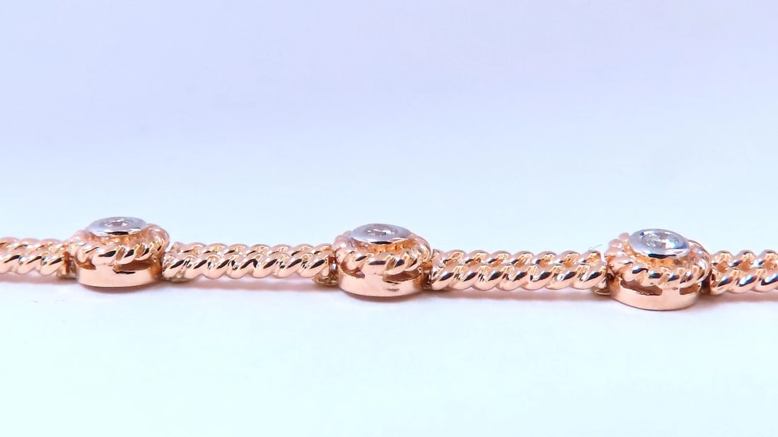 Barley Rope Twist Natural Round Diamonds Link Bracelet 14kt Gold 12636** - 2