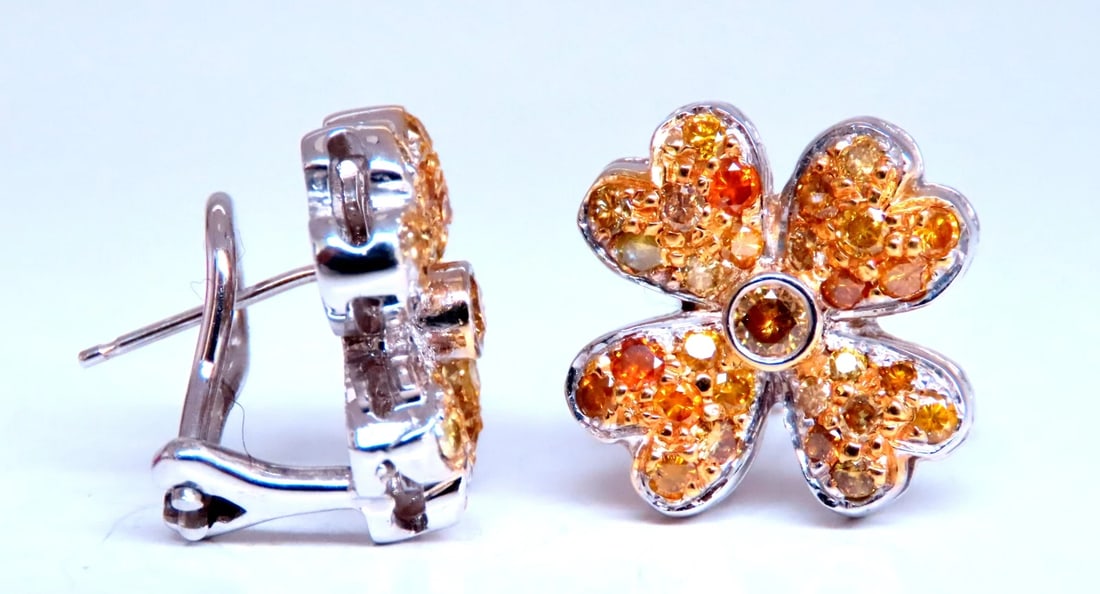 2.20ct Natural Fancy Yellow Diamonds Clover Clip earrings 14kt gold 12628** - 2