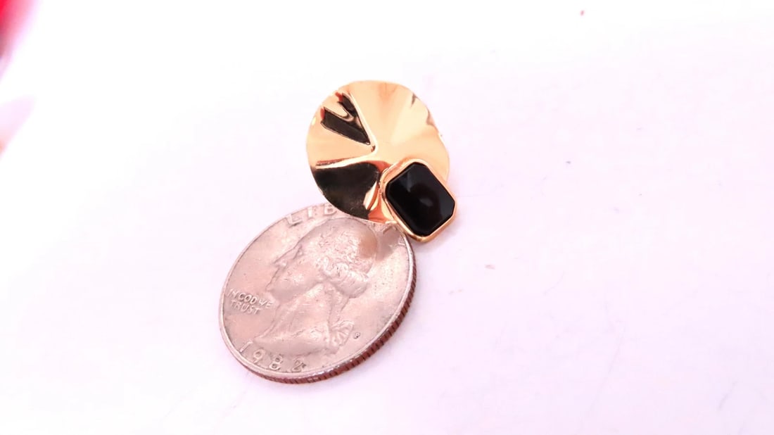 Vintage Onyx Circular Pierced Earrings 14kt Gold 12630** - 4