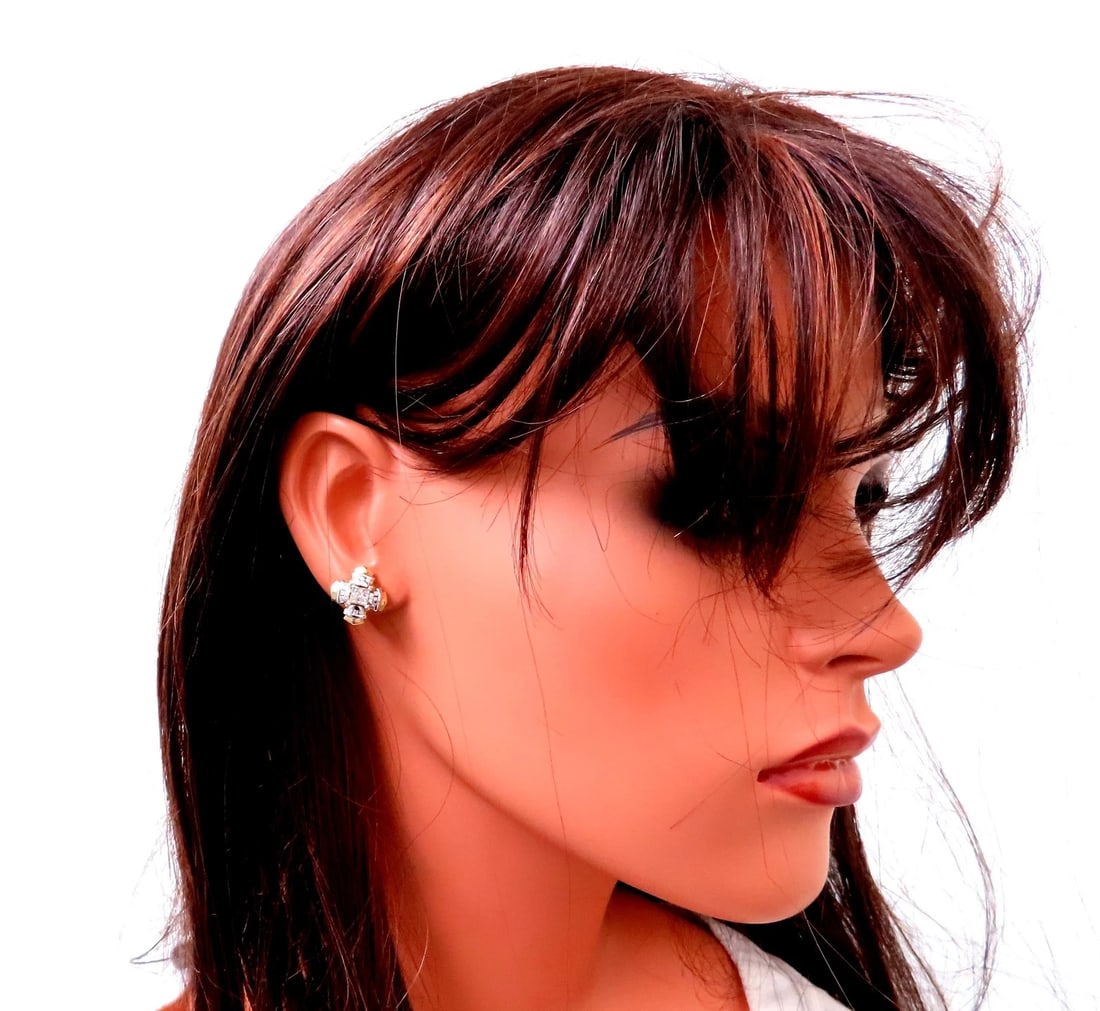 0.90ct Natural Diamonds Jacket And Stud Earrings 14kt Gold 12618** - 5