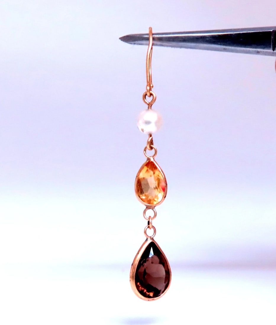 4ct Natural Topaz And Cultured Pearl Dangle Earrings 14kt Yellow Gold 12622** - 2