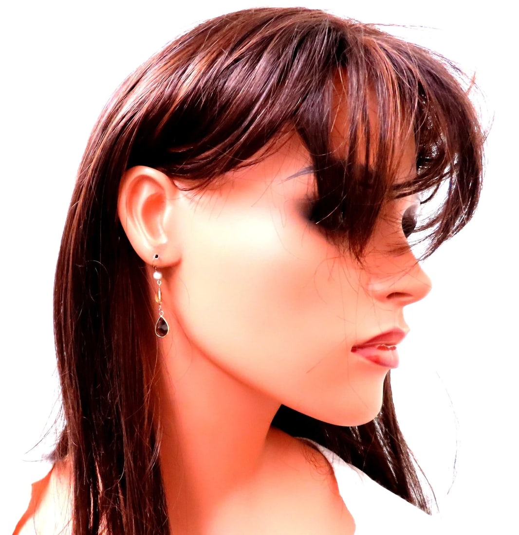 4ct Natural Topaz And Cultured Pearl Dangle Earrings 14kt Yellow Gold 12622** - 3