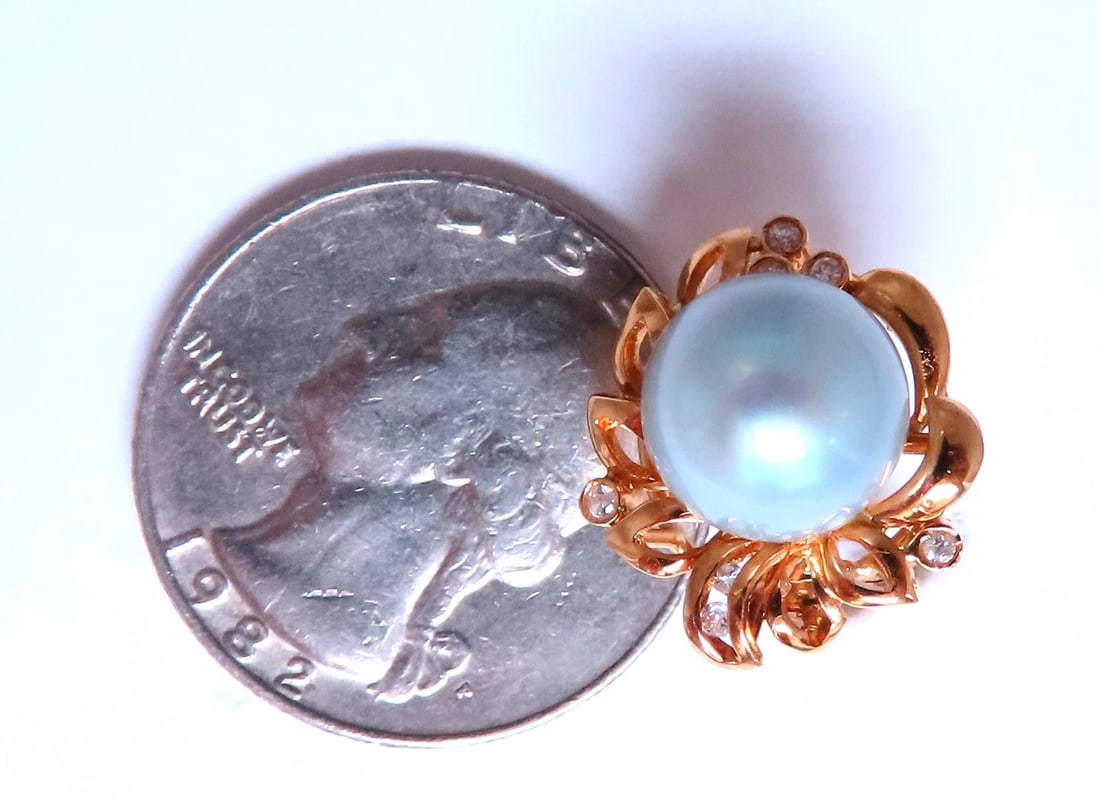 9mm Baby Blue South Sea Pearl Clip Earrings 18kt Gold 12592** - 4