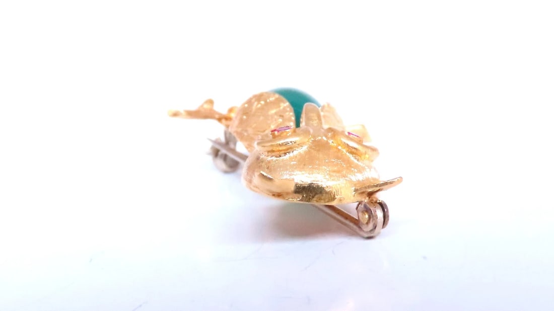Owl Jade Ruby Figurine 3D Brooch Pin 18kt gold 12554** - 5