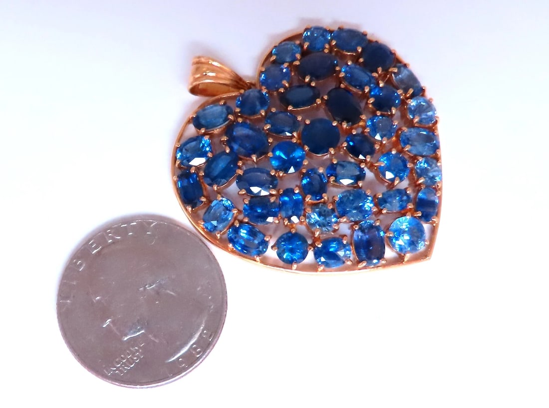 20ct Natural Sapphires Cocktail Heart Large Size Pendant 18kt 12542 ** - 3