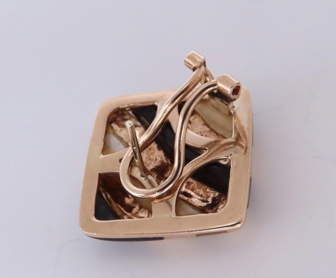 Stripe Zebra Pattern Clip Earrings 14kt Onyx 12524** - 3