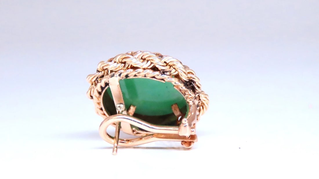 American Jade Rope Twist Federalist Clip Earrings 14kt 12506** - 2