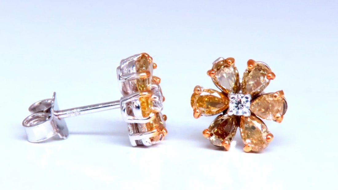 1.88ct Natural Fancy Yellow-Brown Diamond Earrings 14kt 12498** - 2