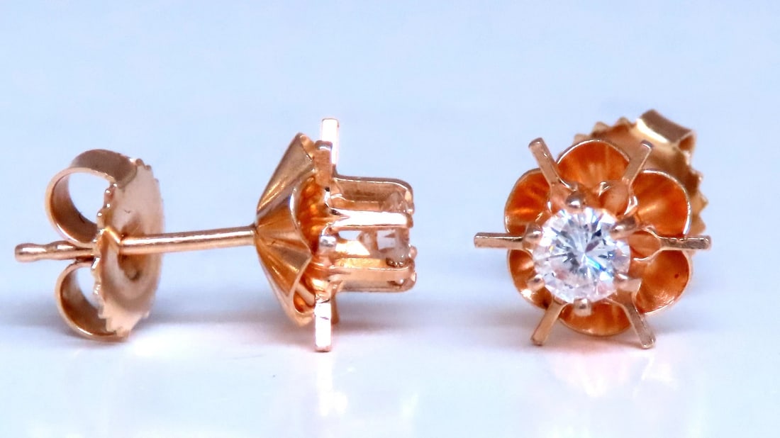 .48ct Natural Round Diamond Vintage Tulip Studs 14kt 12485** - 2