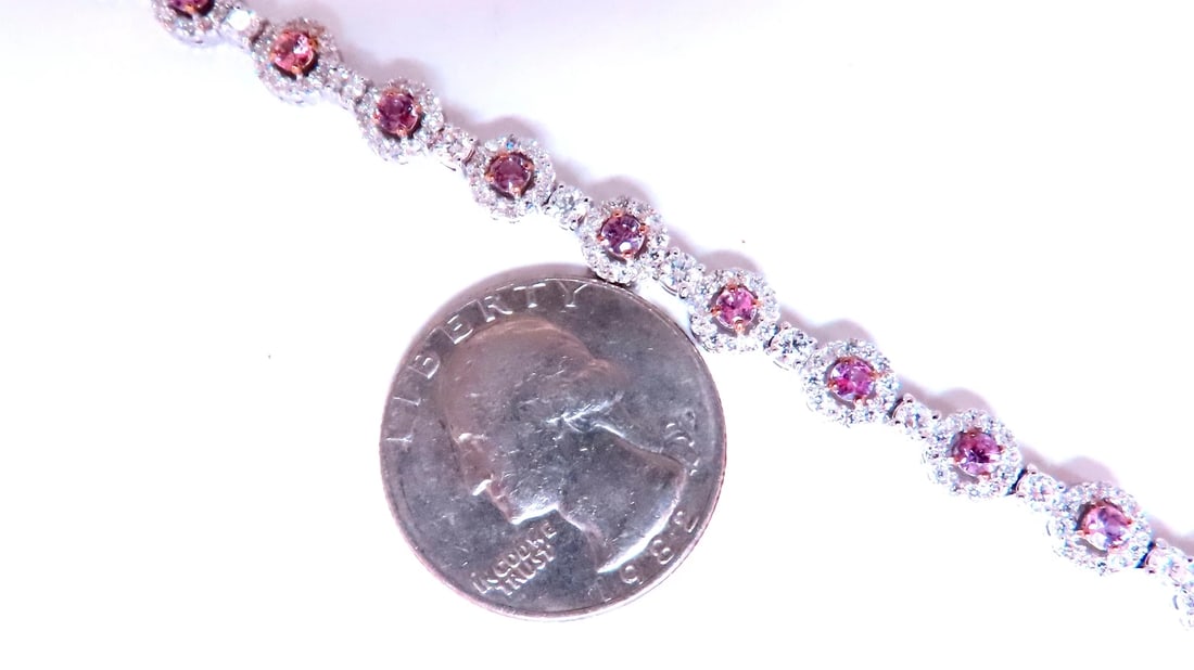 Natural Pink Sapphires Diamonds Tennis Bracelet 14kt 12468** - 5