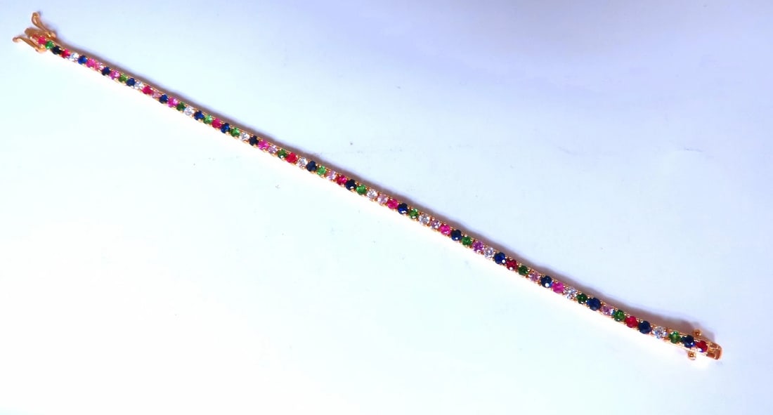 Multi color sapphire ruby diamond natural bracelet 14kt gold 12456** - 3