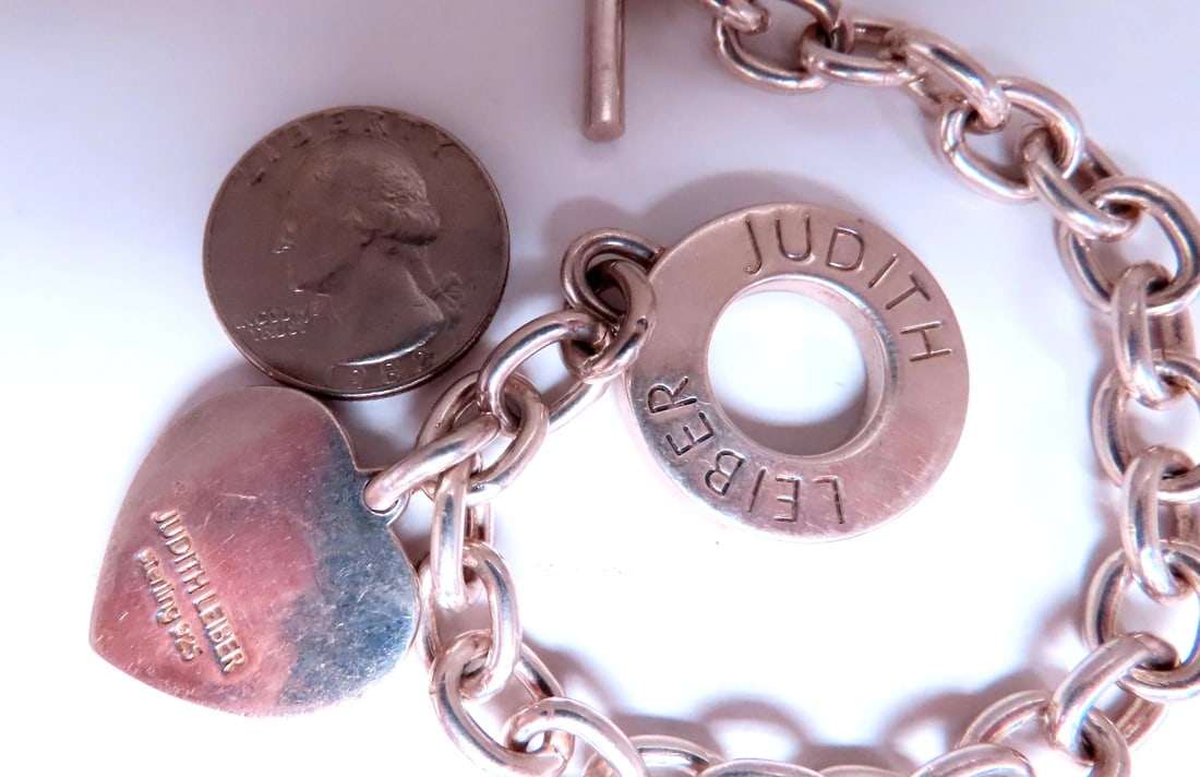 Judith Leiber Heart Charm Toggle Silver Bracelet 925 Sterling 12443** - 2