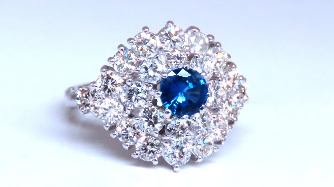 Natural Sapphire Diamonds Cluster Ring 14kt Gold Arthritis Accessible 12437**: Title: Natural Sapphire Diamonds Cluster Ring 14kt Gold Arthritis Accessible 12437** Description: New with packaging PRODUCT DESCRIPTION .70ct Natural Sapphire Ring. Round, full cut briilliant. 5.4mm