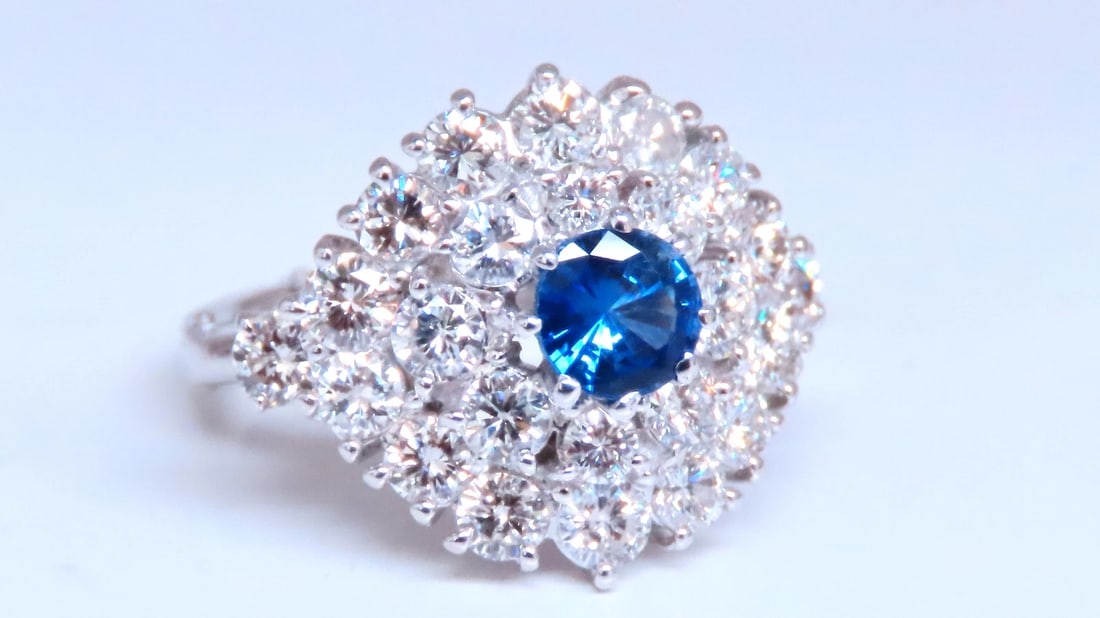 Natural Sapphire Diamonds Cluster Ring 14kt Gold Arthritis Accessible 12437** - 2