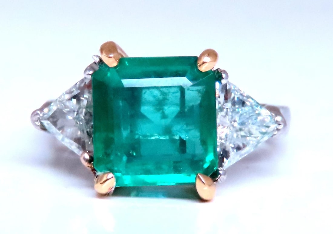 GIA Certified 3.97ct Natural Emerald (F1) Trillant Diamond Ring Platinum 12414* - 13