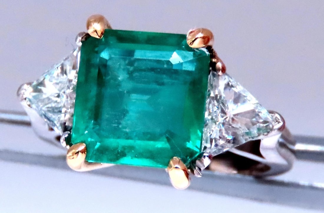 GIA Certified 3.97ct Natural Emerald (F1) Trillant Diamond Ring Platinum 12414* - 5
