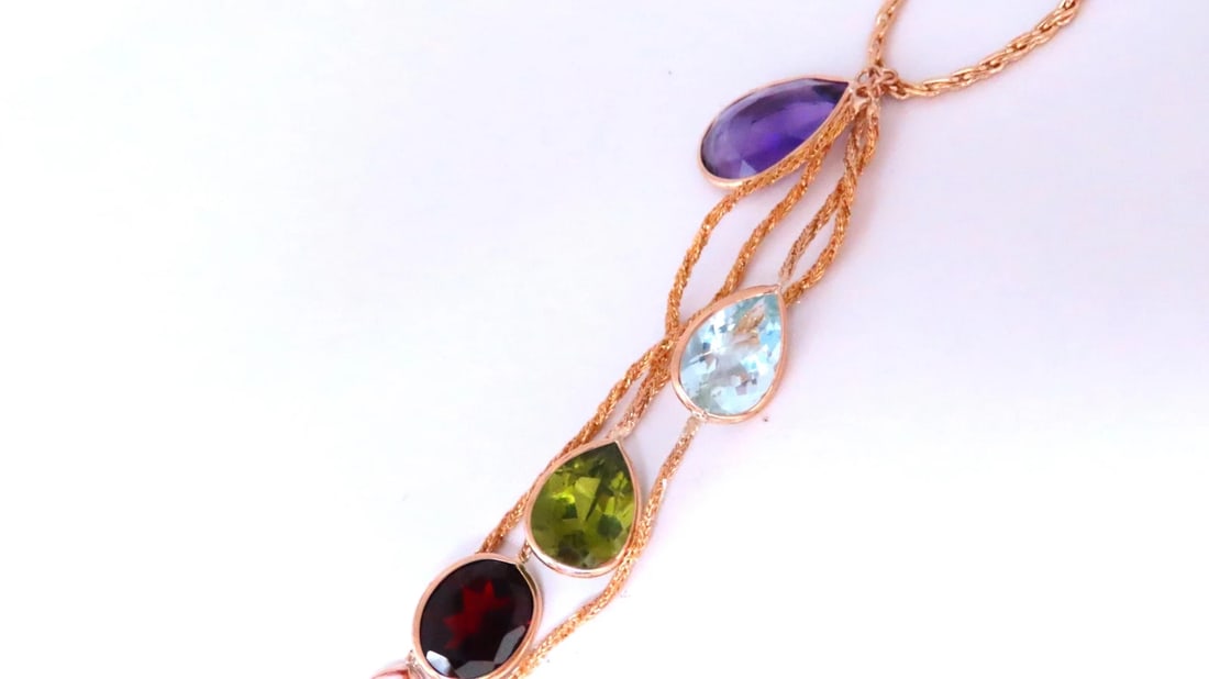 85ct Natural Citrine Amethyst Peridot Garnet Dangle Necklace 14kt 12403** - 4