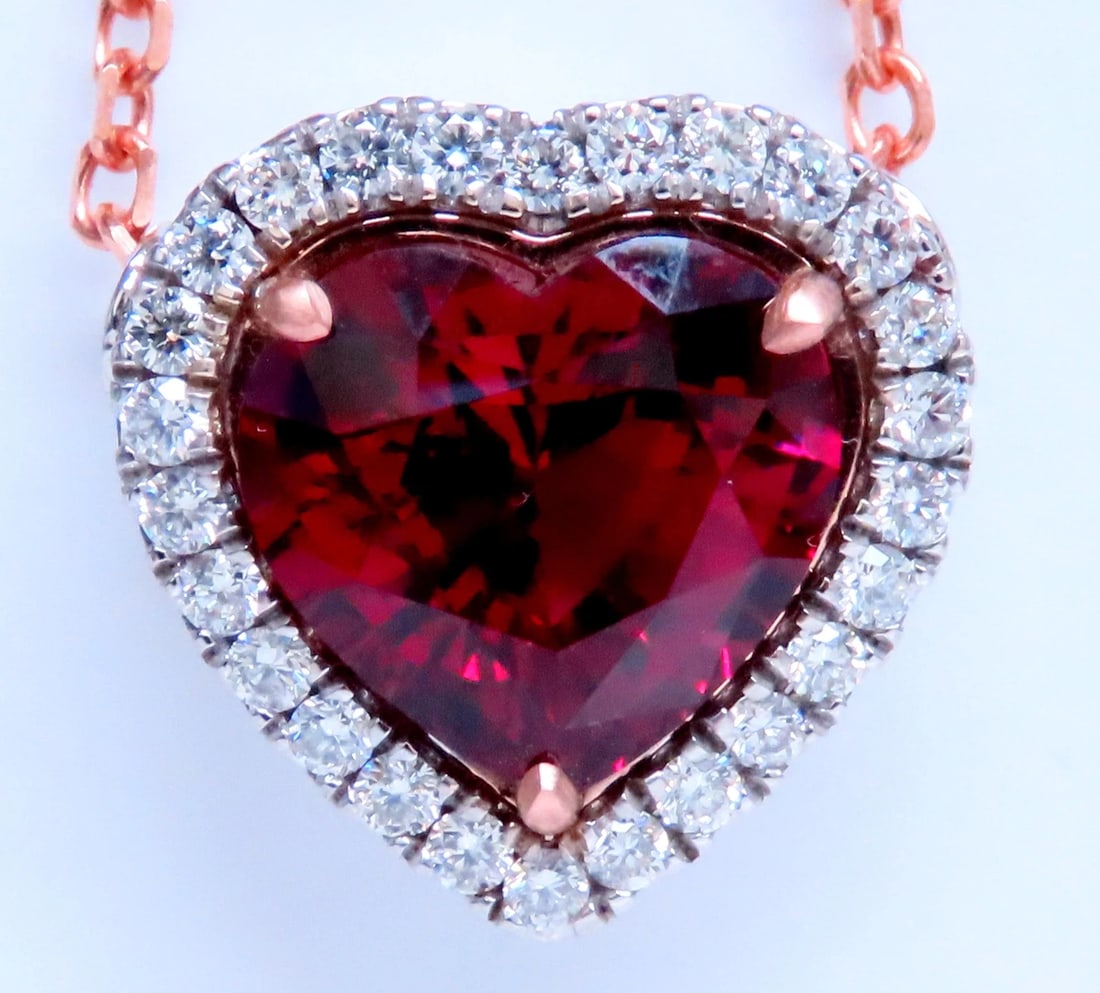 GIA Certified 8.72ct Natural Heart Garnet Halo Necklace 14kt Rhodolite 12400** - 3