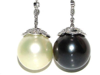 15M BLACK WHITE SOUTH SEA & TAHITIAN PEARL DIAMOND EARRINGS 14kt 10036** - 6