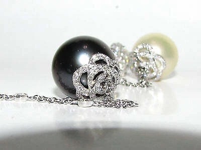 15M BLACK WHITE SOUTH SEA & TAHITIAN PEARL DIAMOND EARRINGS 14kt 10036** - 7