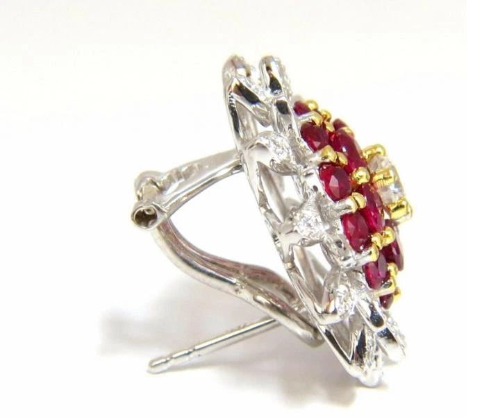 6.26ct Natural Vivid Red Ruby Diamond Domed Clip Earrings 18kt Ref 12350** - 2